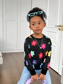 SHEIN 年轻女孩圆领宽松休闲碎花卫衣 - 彩色 - 查看 5