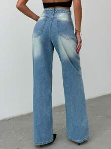 SHEIN Cottnline QUẦN JEAN CAO CẤP CHÂN RỘNG MÀU XANH DƯƠNG NHẠT 100% COTTON - Rửa nhẹ - Xem 3