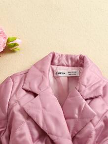 SHEIN 女宝宝可爱温暖钻石纹翻领中长外套，秋冬 - 粉色 - 查看 3