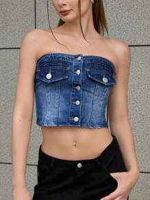 Forever 21 Strapless Top Tube Top Crop Top - Blue - View 6