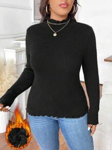 Calvaya Plus Mock Neck Thermal Lined Sweater For Dailywear, For Winter Knit Pullover Fall - Black - View 3