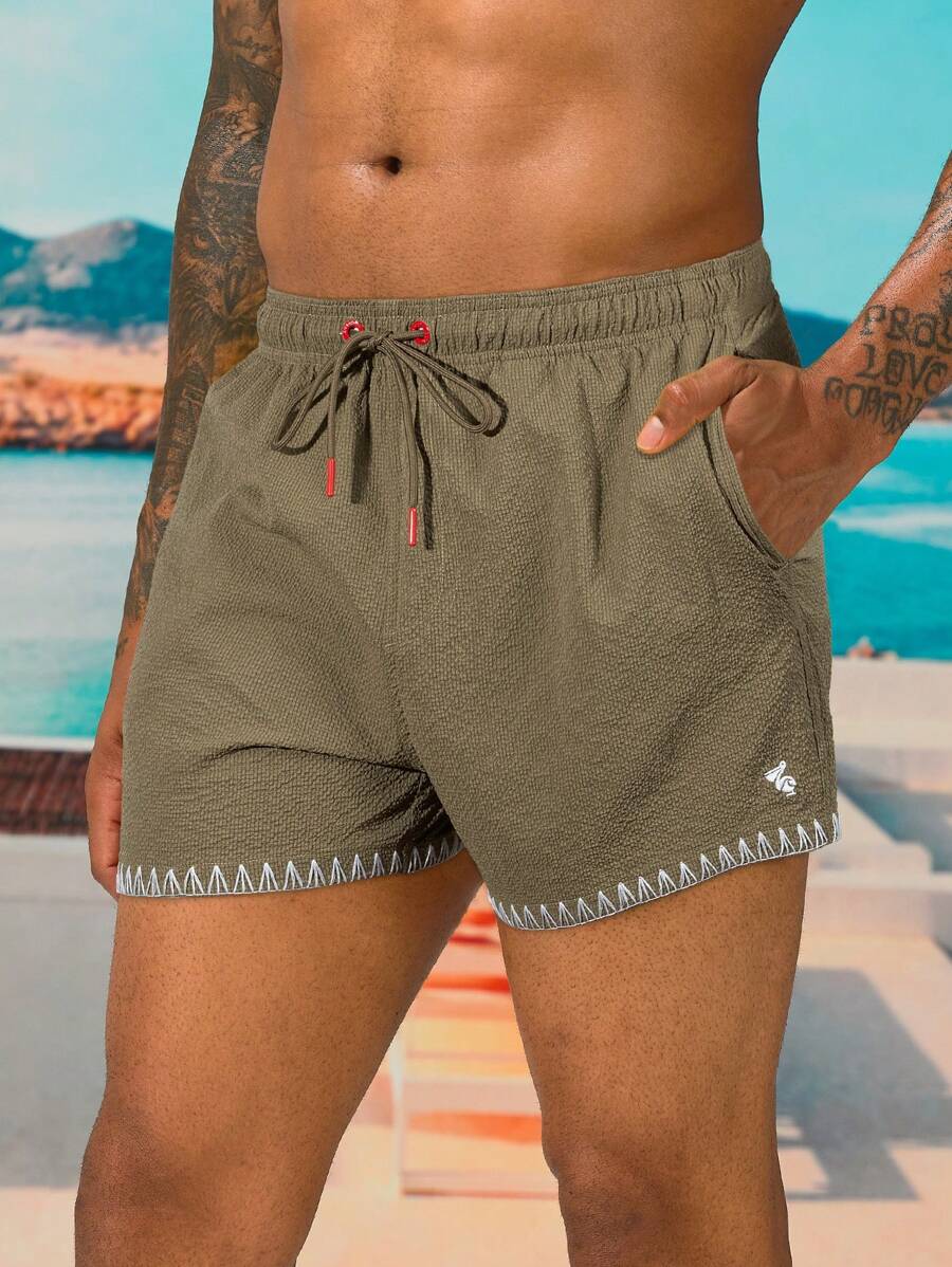 Manfinity KASUA Men's Bird Print Drawstring Waist Casual Beach Shorts , Swim Trunks - Beige - View 1