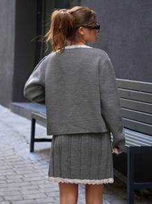 EURMUSE 蝴蝶结细节百褶裙和开衫