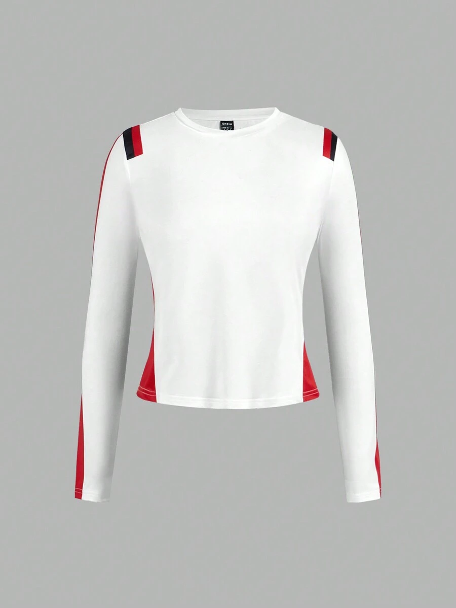 VARSITIE 女士色塊圓領長袖休閒運動T恤