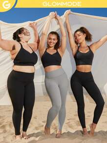 GLOWMODE StretchFit High-Stretch Adjustable Solid Racerback Sports Bra - Black - View 1