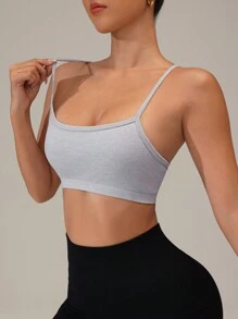 SHEIN Sports 女士纯色无缝高弹力运动背心 - 彩色 - 查看 6