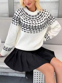 EURMUSE Knitwear Sweater With Fairisle Pattern And Embellishment - Black and White - View 1