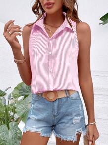 Calvaya Women's Summer Casual Sleeveless Stripe Loose Shirt