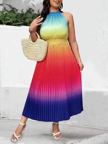 SHEIN Clasi Vestido sin mangas colorido y sencillo para uso diario de mujer talla grande