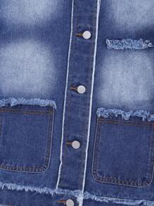 女童時尚磨邊牛仔夾克 - 深色水洗藍 - 查看 6