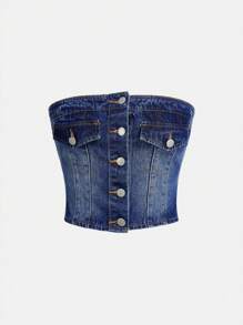 Forever 21 Strapless Top Tube Top Crop Top - Blue - View 9