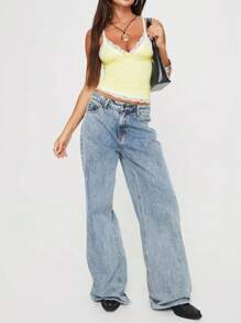 INAWLY Top de tanque ajustado y sexy con parche de encaje