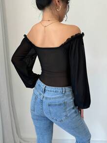 Rafferiza One-Piece Ruched Trim Keyhole Neck Long Sleeve Women Bodysuit Fall Cloth For Women - Black - View 2