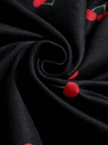 SHEIN Unity Black Cherry Print All-Over Straight Leg Drawstring Waist Casual Sweatpants Fall Cloth For Women - Black - View 3