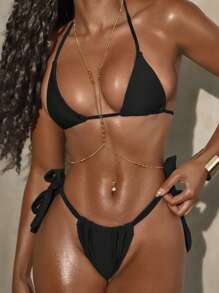 SHEIN X Sofía Suescun Swim SXY 性感蝴蝶结绷带女士泳衣套装 - 黑色 - 查看 1