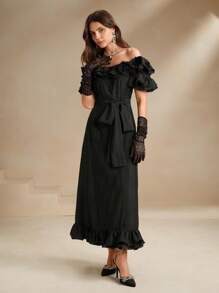 Anewsta 荷叶边休闲荷叶边连衣裙 - 黑色 - 查看 6
