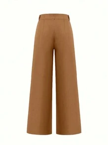 SHEIN Clasi Women's Casual Solid Color Wide Leg Pants Fall Cloth For Women - Khaki - View 2