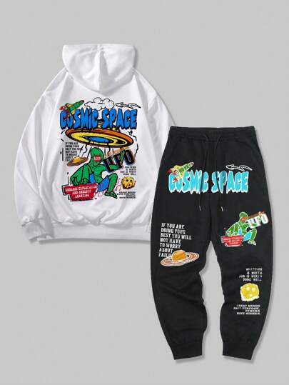 Street Life Ensemble deux pièces de sweat-shirt à capuche et pantalon de jogging imprimé pour hommes, école