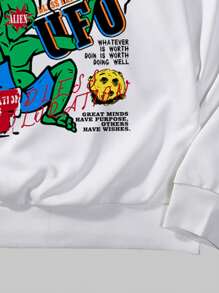 ROMWE MEN Street Life Men's Pattern Print Hoodie And Jogger Pants Two-Piece Set, School - White - View 6