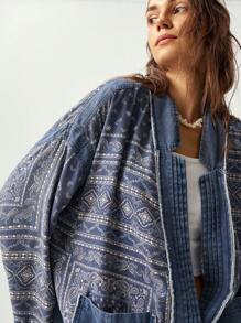 Bohemela Chaqueta suelta y casual de hombros caídos con tema vacacional para mujeres