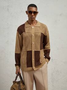 AKNOTIC Business Casual Áo khoác cardigan dáng rộng đan móc nhiều màu sắc thường ngày cho nam, dành cho mùa thu đông - Nhiều màu - Xem 4