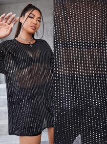 SHEIN ICON 夏季亮片透视上衣 - 黑色 - 查看 1