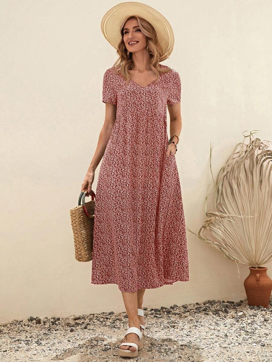 Faunlyn Váy ngắn tay họa tiết hoa giản dị dành cho nữ - Nhiều màu - Xem 1