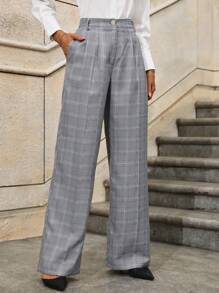 SHEIN Clasi Women Plaid Pocket Suit Pants - Multicolor - View 4