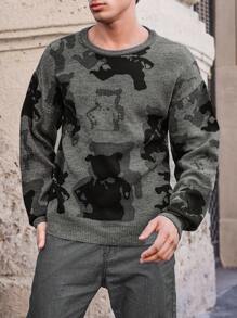 RueChic Men's Interesting Abstract Pattern Slim Fit Sweater - Grey - View 3