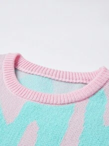 Manfinity Hypemode Men's Colorblock Printed Crew Neck Sweater, Pink Sweater, Sweater Graphic, Sweaters Y2k, Men Sweater, Oversized Sweater - Pink - View 4