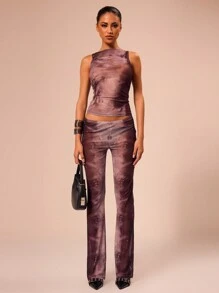 MUSERA 湿润光泽透视喇叭裤 Y2K 90年代夏季时尚优雅 - 彩色 - 查看 3