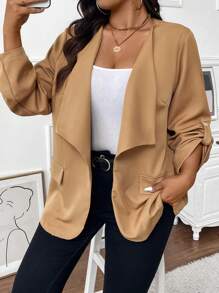 Calvaya 大码女式纯色卷边袖口休闲宽松长袖西装外套，春/秋