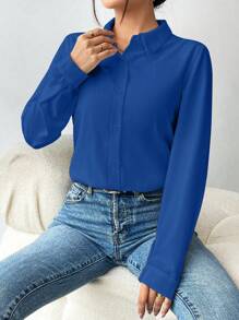 Xyvia Long Sleeve Solid Color Casual Shirt, Spring & Fall