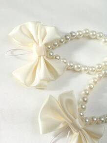 SHEIN 新生嬰兒女寶寶攝影道具配件珍珠蝴蝶結鞋飾 - 米色 - 查看 3