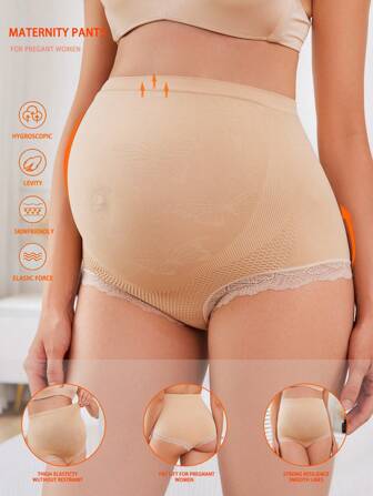 Maternity Lace Trim Color Block High Waist Underwear