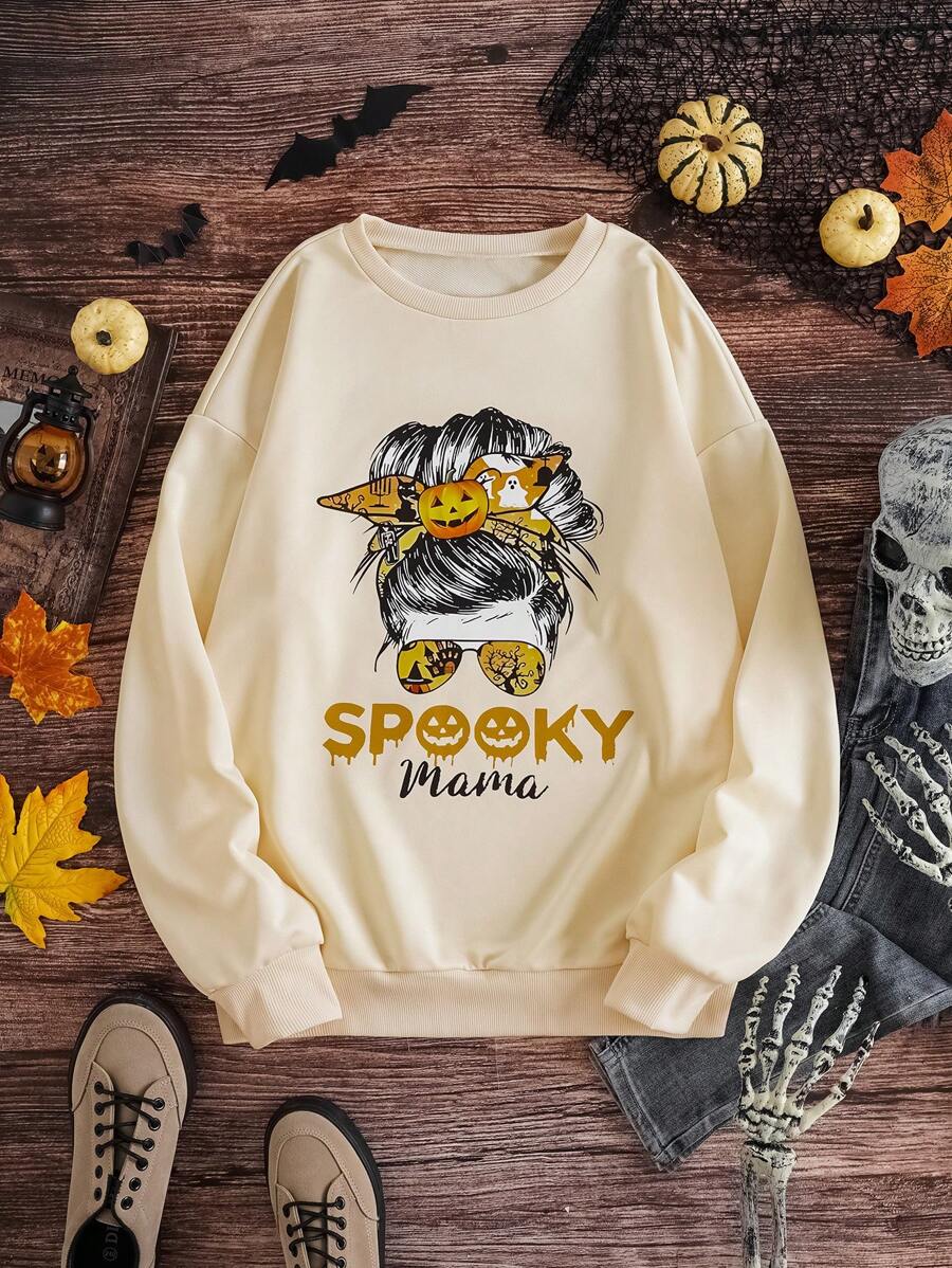 SHEIN Unity Women's Casual Portrait Printed Sweatshirt Pullover Fall Sweatshirt - Apricot - View 1