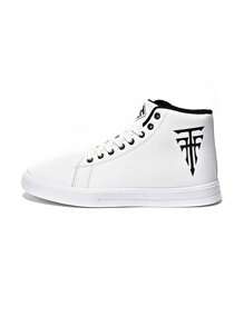 Plus Size Men's Lace-Up High-Top PU Leather Simple Boots. Waterproof, Windproof, Slip-Resistant, Lightweight, Fashionable Casual Shoes, Dance Shoes, Skateboarding Shoes - White - View 5