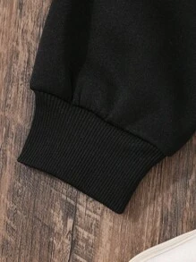 4pcs Family Matching Halloween Outfits, Women Black Ghost Pattern Fleece Sweatshirt, Casual Mommy And Me Sets (Sold Separately) Pullover Fall Outfit - Black - View 7