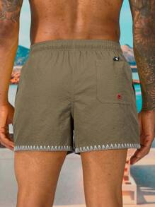 Manfinity KASUA Men's Bird Print Drawstring Waist Casual Beach Shorts , Swim Trunks - Beige - View 2