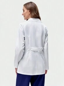 TaskEZ Women's Solid Color Flat Collar Button Front Long Sleeve Pockets Regular Jacket, Lab Coats
