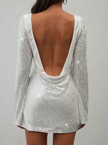 Aloruh 女士夏季性感舞会晚宴闪光截角华丽亮片夜总会派对闪亮水钻首饰女士紧身裹身迷你连衣裙 - 白色 - 查看 5