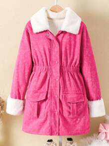 SHEIN Chaqueta casual con bolsillos utilitarios, mangas largas y solapa para niñas preadolescentes, otoño e invierno
