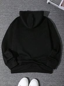 Manfinity EMRG 男士秋冬休闲卡通印花保暖连帽运动衫长袖外出连帽衫图案 - 黑色 - 查看 2