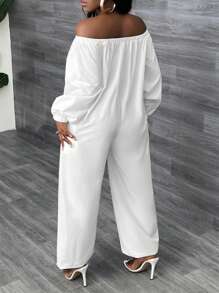 Slaydiva Mono con hombros descubiertos con texto en inglés para mujeres - Blanco - Ver 2