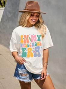 SHEIN LUNE Back-To-School Teacher's Day Dames Casual Eenvoudig Grappig Slogan Losse Ronde Hals Korte Mouw T-shirt Pullover, Geschikt Voor De Zomer