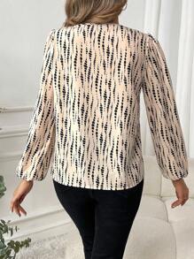 SHEIN Clasi Blusa elegante de manga farol con cuello en v y estampado de teñido anudado para mujeres en primavera y verano
