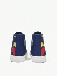 Fashionable High-Top Map Print Vulcanized Canvas Shoes For Kids, Versatile For All Seasons And Casual Styles