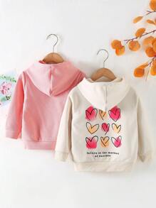 2 Cái/bộ Cô Gái Trẻ Thể Thao Thông Thường Có Mũ Trùm Đầu Dài Tay Trang Bị Vải Jacquard Áo Nỉ In Thêu Bộ Phù Hợp, Thu Đông - Nhiều màu - Xem 2