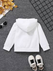 SHEIN Young Boy Casual Spider Print Loose Fit Hooded Sweatshirt, Thermal Lined, Autumn & Winter