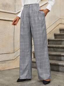 SHEIN Clasi Women Plaid Pocket Suit Pants - Multicolor - View 3